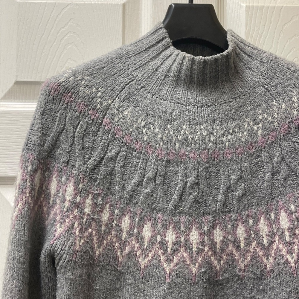 Nicole Miller Artelier Women's XSmall Pink/Gray‎ Fair Isle Mock Neck Sweater